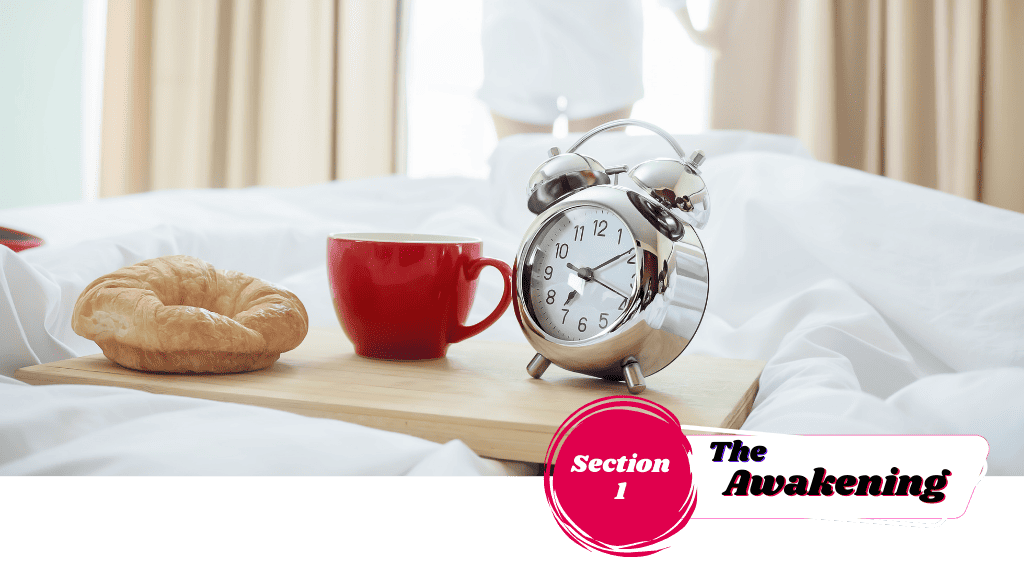 Image of clock, coffee, and breakfast with section heading